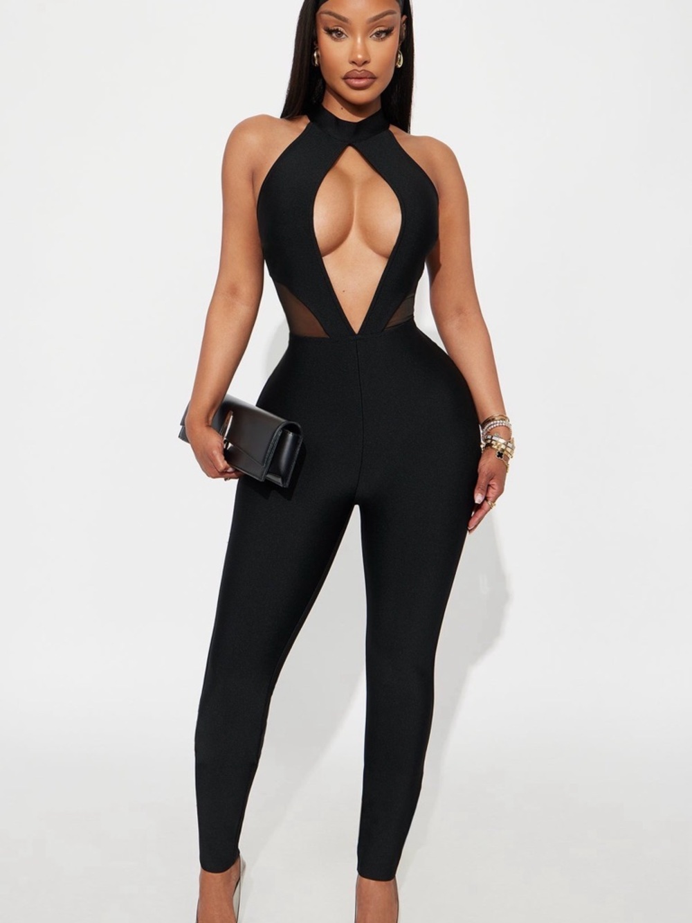 Fashion Nova Black Halter Cutout Jumpsuit